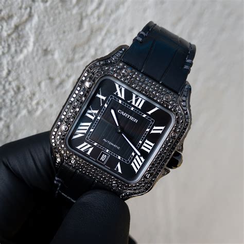 cartier black santos|cartier santos diamond bezels.